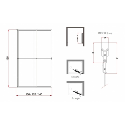 Porte coulissante et pivotante DELTA Noir mat - L120 cm Secure jacuzzi cotes