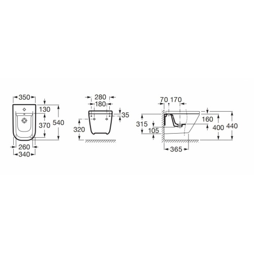 Bidet suspendu THE GAP SQUARE** A357475000 schéma technique bidet gap