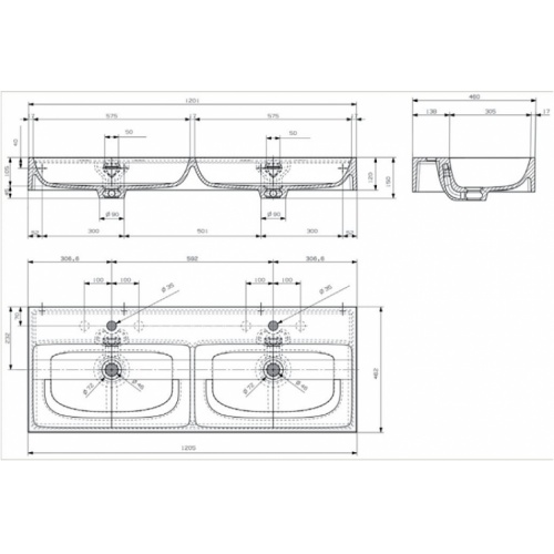 Meuble double-vasque STEEL 120 cm - Acier Blanc + Hêtre Lamina Foncé Vasque steel seplan 120cm