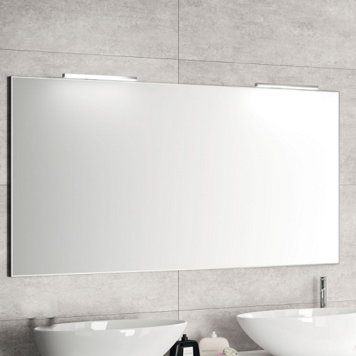 Meuble double-vasque STEEL 120 cm - Acier Blanc + Hêtre Lamina Foncé Miroir simple + 2 appliques