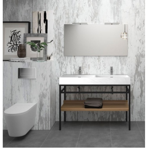 Meuble double-vasque STEEL 120 cm - Acier Noir + Hêtre Lamina Foncé