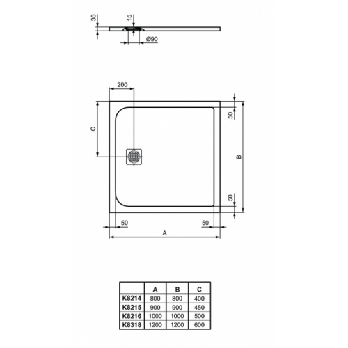 Receveur de douche ULTRAFLAT S+ Blanc Pur - 80x80 cm Idealstandard ultra flat s carré dimensions