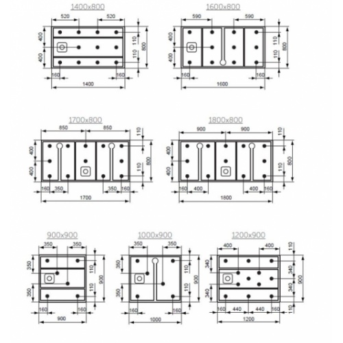 Set de 6 pieds réglables pour receveurs Ultra Flat S Position pieds ultra flat 2