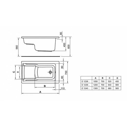 Baignoire nue rectangulaire Sabot Connect Air 105x70 cm Idealstandard connect air sabot