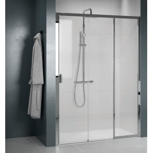 Paroi de douche 2 portes coulissantes + 1 fixe LUNES 2.0 3PH 140 cm - Transparent - Silver - Ouv. Droite