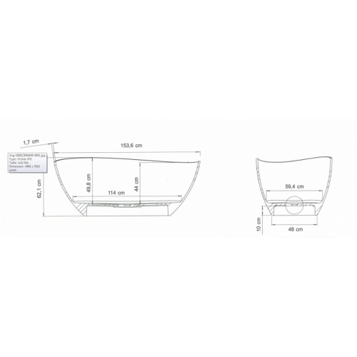 Baignoire îlot ovale ILLUSION White 154x80 cm Schéma baignoire illusion jacuzzi