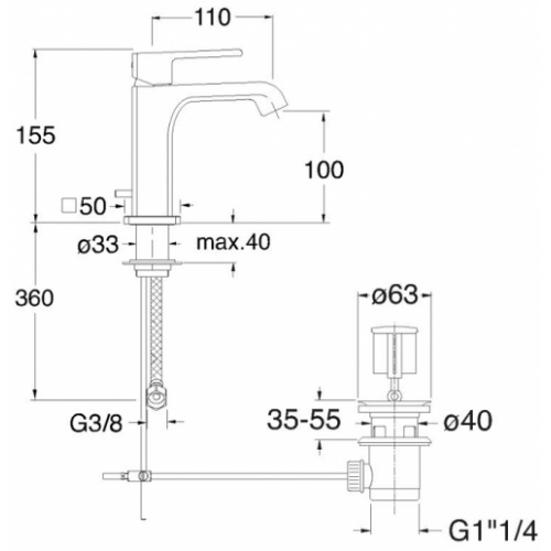 Mitigeur lavabo QUADRI S Chromé - QS22151 - ONDYNA Qs22172 schéma