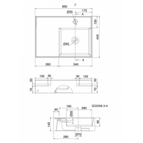 Vasque à poser ou suspendue TEOREMA 2.0 60 cm - Vasque à Droite 0 5117
