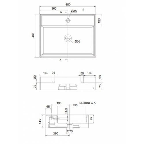 Vasque à poser ou supendue TEOREMA 2.0 60 cm 0 5105 schéma