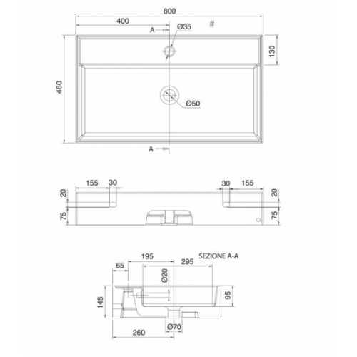 Vasque à poser ou suspendue TEOREMA 2.0 80 cm 0 5110 schéma