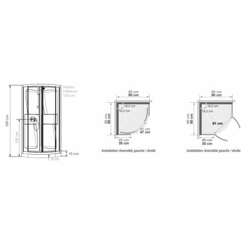 Cabine de douche Kineprime faible hauteur - Coulissante - 1/4 de Rond 80cm KINEPRIME 9 cm 1/4 Rond