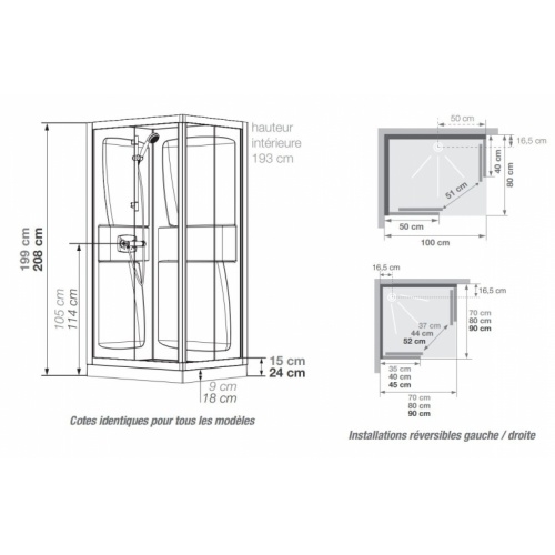 Cabine de douche Kineprime faible hauteur - Coulissante - 70x70cm - Thermo KINEPRIME Portes Coulissantes