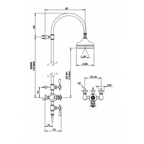 Colonne de douche thermostatique Julia Nickel brillant - 01.744 NB 01 744 schéma