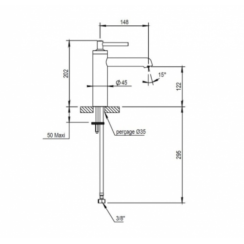 Mitigeur lavabo monotrou MINOE Chromé - 49.709 CH 47 709 79 709 schéma