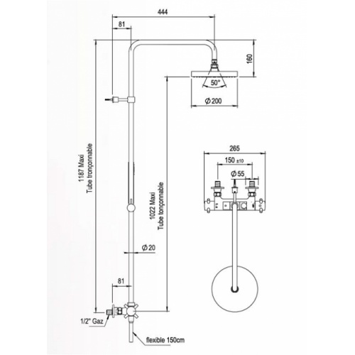 Colonne de douche thermostatique MINOE Chromé - 49 797 CH 47 797 49 797