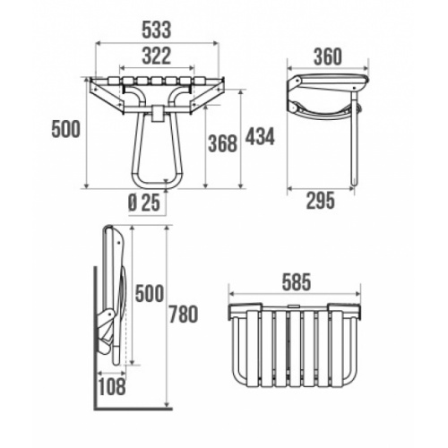 Siège de douche escamotable Assise grande taille - Blanc Siége escamotable grande taille