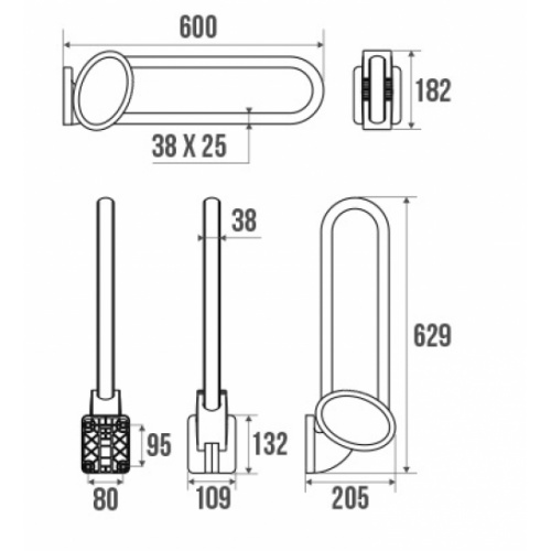 Barre d'appui relevable Blanc 60 cm ARSIS - 048660 Schéma barre relevable 600mm