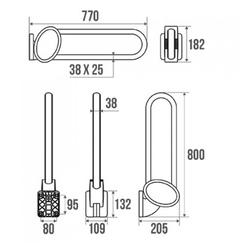 Barre d'appui relevable adaptée PMR et Séniors, Blanc/Chromé 77 cm Arsis - 048980 Schéma barre relevable 770mm