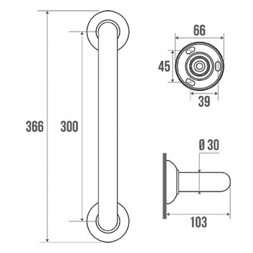 Barre d'appui droite SOFT - 300mm - Gris Barre soft 300 mm