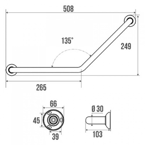 Barre d'appui coudée 135°SOFT adaptée PMR et Séniors, symétrique - Gris Barre soft coudée