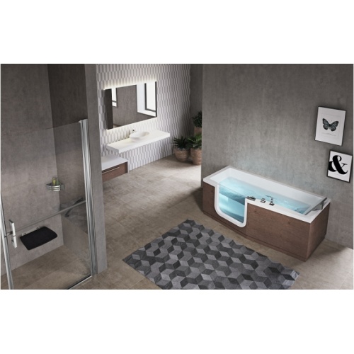 Combiné Bain/Douche IRIS 180x75/85 - Version gauche - 3 Tabliers Irirs bois gauche