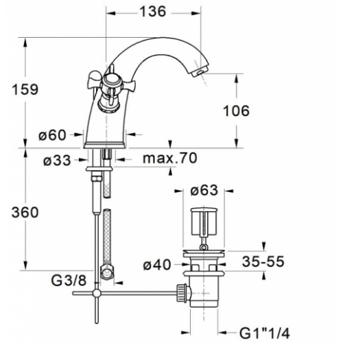 Mélangeur lavabo large CHAMBORD rétro Chromé - CH21251 Ch21251 schéma