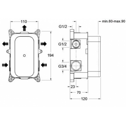 Pack encastré thermostatique CHAMBORD rétro - XCH8520 Pd80000 schéma