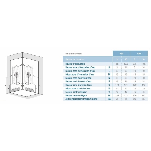 Cabine de douche Kineprime Glass (18 cm) - Coulissante - 1/4 de Rond 80cm Kineprime glass 1/4 rond Installation