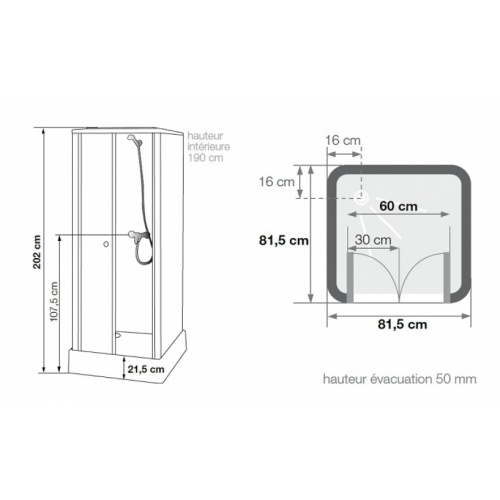 Cabine de douche pour petits espaces DELTA 80x80 cm Delta schéma 80x80