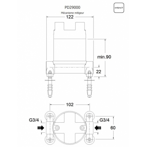 Bain douche monocolonne Inox IX - IX18928+PD29000 PD29000 Côtes
