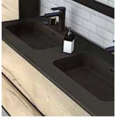 Meuble double vasque SWING 120 cm Effet béton Plan vasque en pierre noir
