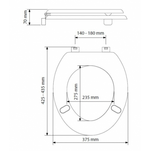 Abattant réhaussé Universal 40 mm pour personne à mobilité réduite Universal PMR 40mm Schéma