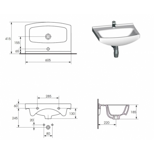 Meuble de salle de bain avec vasque SATI 60 cm Vasque SATI 60- Côtes