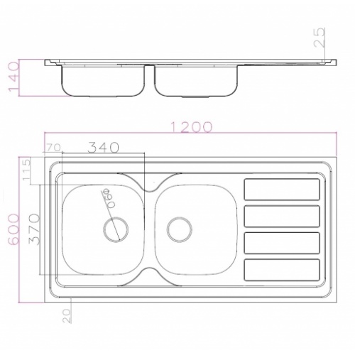 Meuble DECO-CLIP Graphite + Évier à poser SINOPE en inox SINOPE 120 cm Schéma