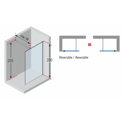 Paroi de douche Fixe KUADRA H FUME 70 cm - Profilé Chromé kuadraH