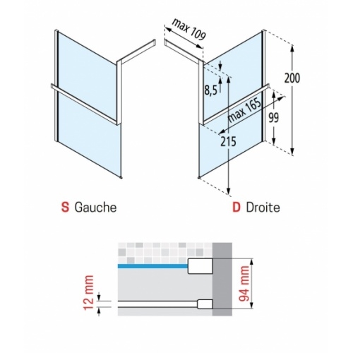 KIT-FRAME - Fixation au mur à Droite + Porte-serviette - Blanc Mat Kit Frame Schéma