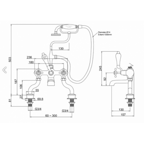 Mélangeur bain-douche surélevé Claremont Regent Burlington_CLR15S_Schéma