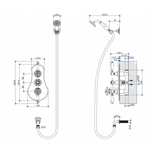 Pack à encastrer douche thermostatique SEVERN - Burlington Severn Schéma