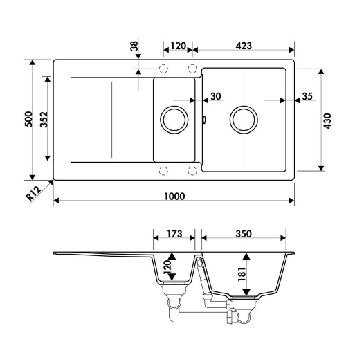 Évier de cuisine EPURE avec vide-sauce Croma - EV2811 022 EPURE 1 5 cuves Schéma