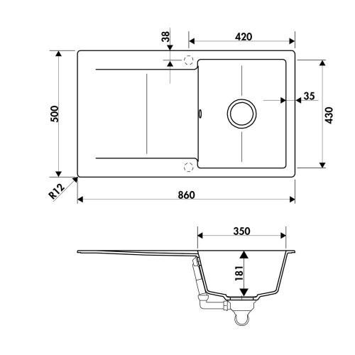 Évier de cuisine EPURE 1 cuve Croma - EV2801 022 EPURE EV2801 Schéma