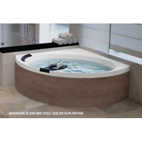  Baignoire d'angle DIVINA C Blanc brillant - Système Hydro Plus - Avec Robinetterie - Tablier Burlington