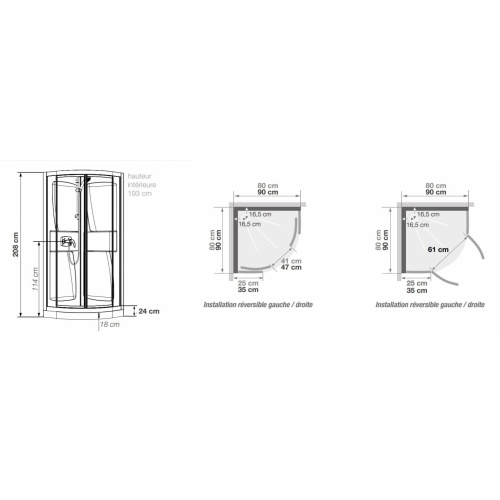 Cabine de douche Kineprime (18 cm) - Coulissante - 1/4 de Rond 80cm KINEPRIME 18 cm 1/4 Rond