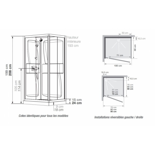 Cabine de douche Kineprime faible hauteur - Pivotante - 70x70cm KINEPRIME Porte pivotante