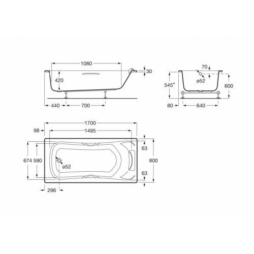 Baignoire nue rectangulaire Becool 170x80cm Becool 170x80 Schéma