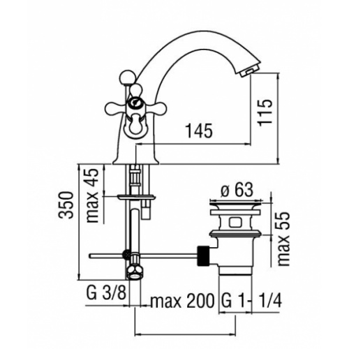 Mélangeur lavabo rétro chromé GRAZIA - GRC5118/6CR Gracia Nobili Schéma