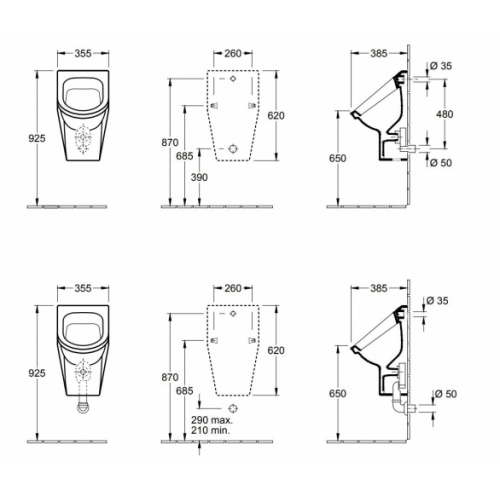 Urinoir ARCHITECTURA à action siphonique Urinoir ARCHITECTURA Schéma