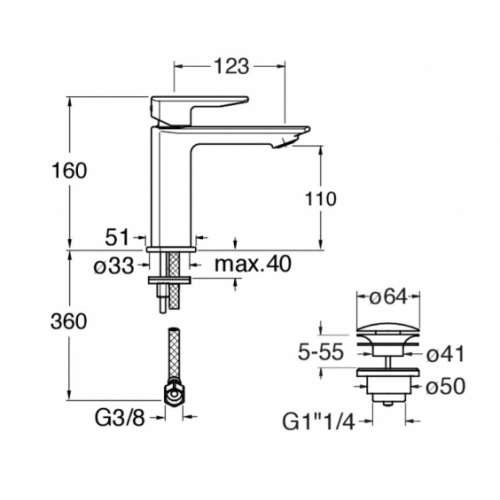 Mitigeur lavabo PROFILO Blackmat avec vidage up&down PF22013 Schéma