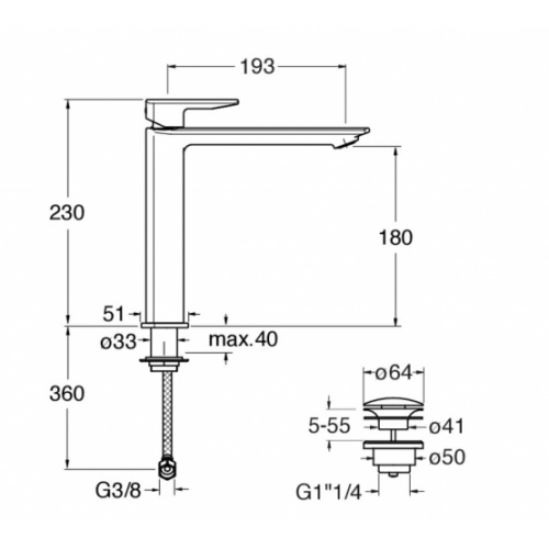 Mitigeur lavabo medium PROFILO Blackmat PF22713 Schéma