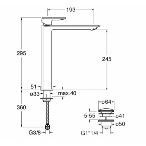 Mitigeur lavabo haut PROFILO Blackmat PF22213 Schéma