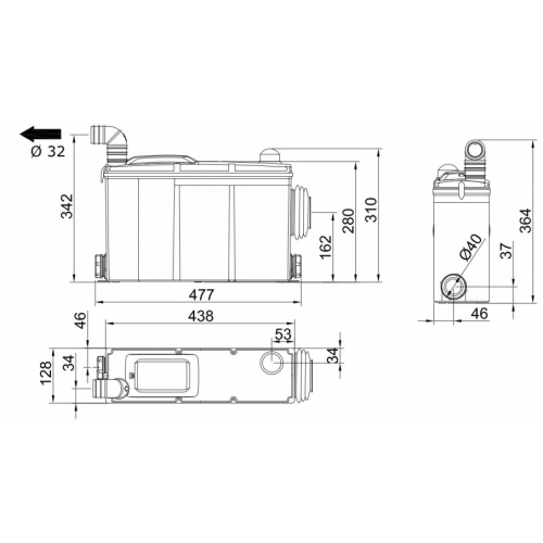 Broyeur adaptable W16P pour cuvette suspendue W16P Schéma